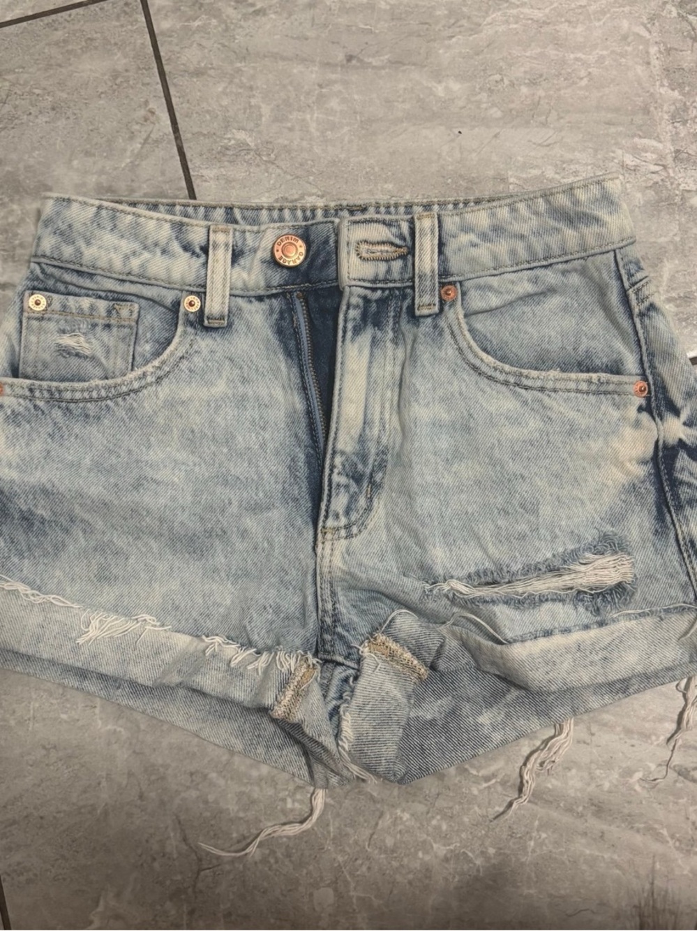 Garage Light Wash Distressed Denim Shorts